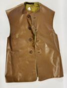 A VINTAGE LATHER JERKIN, SIZE 46.
