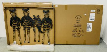 A PAIR OF MODERN METAL CRAFT 3D ZEBRA WALL ART PIECES (BOXED AS NEW).