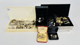 TWO JEWELLERY BOXES AND CONTENTS TO INCLUDE COSTUME / FASHION JEWELLERY, EARRINGS AND BRACELETS,