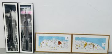 TWO FRAMED TOPOGRAPHICAL PRINT MAPS OF NORFOLK FROM FADENS 1797 MAP + TWO BLACK & WHITE AMERICAN