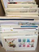 BOX WITH MAINLY FOREIGN FIRST DAY COVERS 1950s-60s WITH LATIN AMERICA, FRENCH COLONIES, MOROCCO,