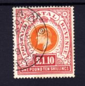 NATAL: 1904-08 £10 10s USED,