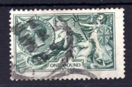 GB: 1913 WATERLOW £1 SEAHORSE USED, CENTERED LEFT, SOUND. SG 404.