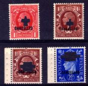 GB: 1934-8 PHOTOGRAVURE 1d, 1½d (2) AND KG6 2½d ALL OPT CANCELLED AND PUNCTURED EX BOOKLETS,