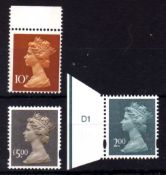 GB: 1971 MACHIN 10p MISSING ORANGE BROWN, 2003 £2 MISSING POUND SIGN.
