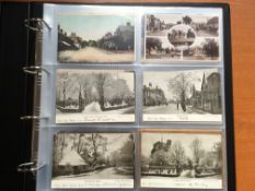 ALBUM WITH A COLLECTION OF HITCHIN, HERTFORDSHIRE POSTCARDS, STREETS, PARKS, GENERAL VIEWS,