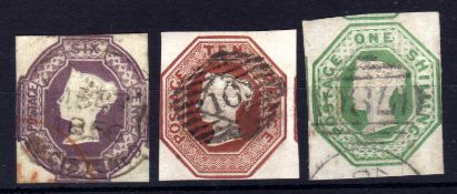 GB: 1847-54 EMBOSSED TRIO, ALL CUT SQUARE USED, CLOSE TO TOUCHING MARGINS. (3).
