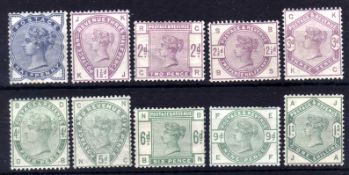GB: 1883 OR 4 LILAC AND GREENS SET OG, SEVERAL WITH GUM CREASING, FEW SHORT PERFS,