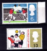 GB: 1966 WORLD CUP 6d MISSING BLACK AND 1/3 MISSING BLUE MNH, SG 694a, 695a.