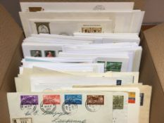 LIECHTENSTEIN: SMALL BOX WITH 1938-2004 FIRST DAY AND SOME OTHER COVERS, STATIONERY,