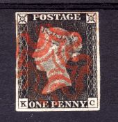 GB: 1840 1d BLACK PLATE 3 KC USED, FOUR MARGINS, CANCELLED RED MX, FINE.