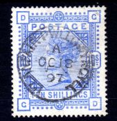 GB: 1883-4 10/- GD ULTRAMARINE FINE USED CANCELLED CENTRAL LLANFAIRPWLLGWYNGYLL CDS. SG 183.