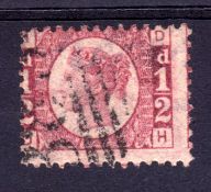 GB: 1870 ½d PLATE 9 DH FINE USED, CENTERED LEFT.