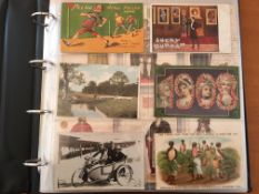LARGE ALBUM OF MIXED SUBJECT CARDS, CRICKET, EARLY CONTINENTAL ART, GRUSS AUS, REWARD CARDS,