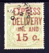 MAURITIUS: 1904 EXPRESS DELIVERY 15c GREY GREEN SURCHARGE INVERTED USED, A LITTLE FADED. SG E6a.