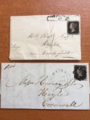 GB: 1828 AND 1843 WRAPPERS, EACH FAKED WITH DEFECTIVE 1d BLACK APPLIED,