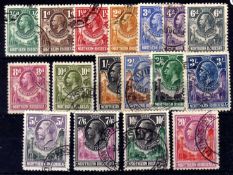 NORTHERN RHODESIA: 1925-29 SET CDS USED, 10/- AND 20/- WITH MINOR TONING. SG 1-17.