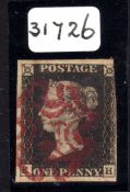 GB: 1840 1d BLACK PLATE 7 EH USED THREE MARGINS,