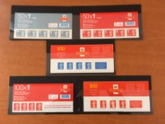 GB: MACHIN BUSINESS SHEETS 100 x 1st CLASS (2), 100 x 2nd CLASS AND 50 x 1st CLASS LARGE (2).