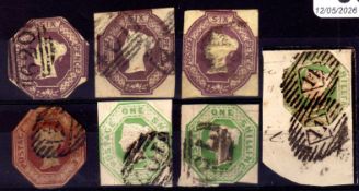 GB: 1847-54 EMBOSSED 6d (3), 10d AND 1/- (3), ALL USED SPACEFILLER TO AVERAGE USED,