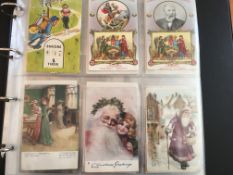 DISBOUND LARGE ALBUM OF MIXED SUBJECT CARDS, FATHER XMAS HOLD TO LIGHT, BIRDS, LONDON LIFE,
