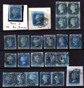 GB: 1841 2d IMPERFS USED SELECTION INCLUDING BLOCK OF FOUR, STRIP OF THREE, PLATE 3 MD RE-ENTRY ETC,