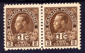 CANADA: 1916 2c BROWN ITC DIE I PAIR OG, ONE WITH SMALL THIN SPOT. SG 238.