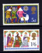 GB: 1969 CHRISTMAS 5d MISSING LIGHT BLUE, 1/6 MISSING NEW BLUE, BOTH MNH, SG 813a, 814e.