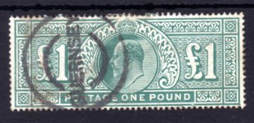 GB: 1902-10 DE LA RUE £1 USED, GUERNSEY PARCEL H/S, TINY FAULT AT BASE, CORNER CREASE. SG 266.