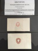 GB: STAMPED TO ORDER STATIONERY UNUSED POSSIBLY PROOF IMPRESSIONS, UNFOLDED ENVELOPES ETC.