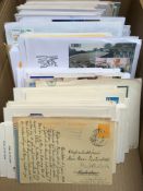 BOX WITH FIRST DAY AND OTHER COVERS, CARDS, AIRMAIL, STATIONERY, FINLAND, GREENLAND, FAROES,