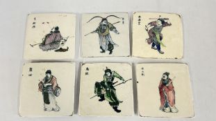 A SET OF SIX VINTAGE HANDPAINTED / CRAFTED CHINESE PORCELAIN TILES ATTRIBUTED TO THE GUANGDONG
