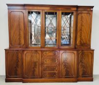 REPRODUCTION MAHOGANY BREAK FRONT BOOKCASE WITH ASTRAL GLAZE,