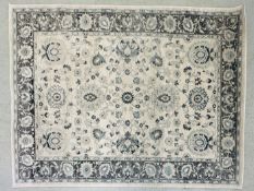 HOMEMADE HEITZ BLUE AND IVORY RUG, 160CM X 230CM.
