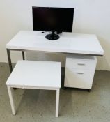 MODERN IKEA STYLE WHITE FINISH DESK SUSPENDED ON 2 DRAWER CABINET + WHITE FINISH COFFEE TABLE AND A