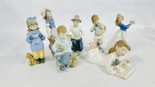 A GROUP OF 6 NAO BY LLADRO STUDIES TO INCLUDE CHILDREN AND THEIR PETS + A FIGURED GROUP.