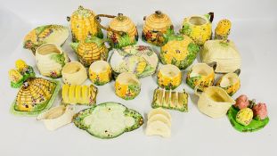 27 PIECES OF ROYAL WINTON BEEHIVE DESIGN CHINA TO INCLUDE TEAPOT, TOAST RACK, BUTTER DISH.