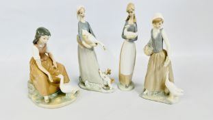 A GROUP OF 4 NAO AND LLADRO STUDIES, YOUNG GIRLS WITH GEESE.