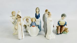 A GROUP OF 8 ASSORTED LLADRO AND NAO FIGURES TO INCLUDE AN ANGEL AND CHILDREN WITH VARIOUS MUSICAL