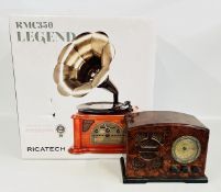 A BOXED AS NEW RICATECH RMC350 LEGEND GRAMOPHONE ALONG WITH STEEPLETON RADIO - SOLD AS SEEN.