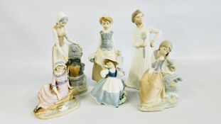 A GROUP OF 6 ASSORTED LLADRO AND NAO FIGURES TO INCLUDE A CHILD STUDY HOLDING A FLY SWAT,