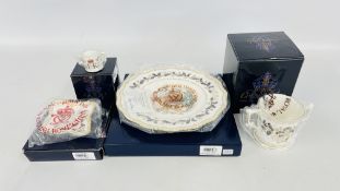 A GROUP OF ROYAL CROWN DERBY COMMEMORATIVE DIAMOND JUBILEE EXAMPLES TO INCLUDE MINI LOVE CUP,