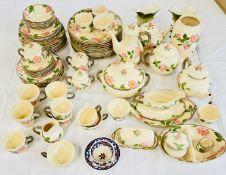 APPROXIMATELY 79 PIECES OF FRANCISCAN TEA AND DINNER WARE (A/F TEA POT AND CUP) + PAIR OF ETRURIA