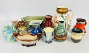 A GROUP OF MID CENTURY VASES AND JUGS TO INCLUDE WEST GERMAN EXAMPLES,