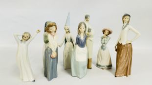 A GROUP OF 8 NAO AND LLADRO FIGURINES TO INCLUDE A FAIRY AND WAND EXAMPLE.