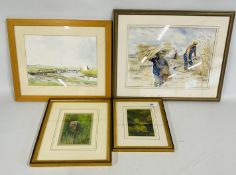 A GROUP OF FRAMED AND MOUNTED WATERCOLOURS TO INCLUDE A LOCAL BROADLAND SCENE INDISTINCT SIGNATURE,