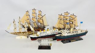 FIVE MODEL SHIPS TO INCLUDE THREE TRIPLE MASTED,