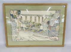ORIGINAL FRAMED AND MOUNTED WATERCOLOUR TITLED 'THE WELSH VIADUCT' BEARING THE SIGNATURE OF DAVID