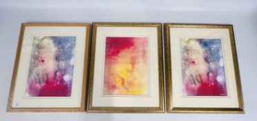 THREE FRAMED AND MOUNTED ABSTRACT PRINTS TO INCLUDE EXAMPLES TITLED FLAMES AND VOLCANIC BY ROBERT
