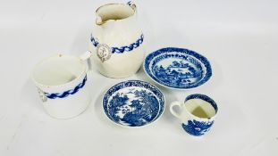 AN ANTIQUE PORCELAIN BLUE AND WHITE COFFEE CUP AND SAUCER,
